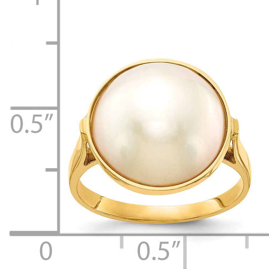 14k 13-14mm White Akoya Mabe Saltwater Cultured Pearl Ring-Y13943PL