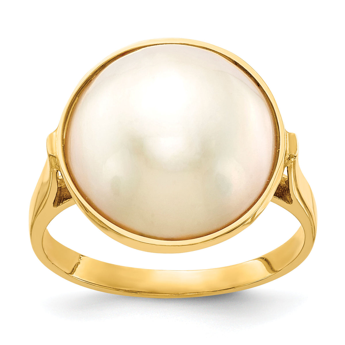 14k 13-14mm White Akoya Mabe Saltwater Cultured Pearl Ring-Y13943PL