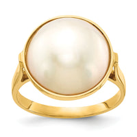 14k 13-14mm White Akoya Mabe Saltwater Cultured Pearl Ring-Y13943PL