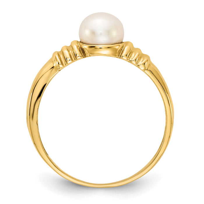14K 5-6mm White Button Freshwater Cultured Pearl Ring-Y13944PL