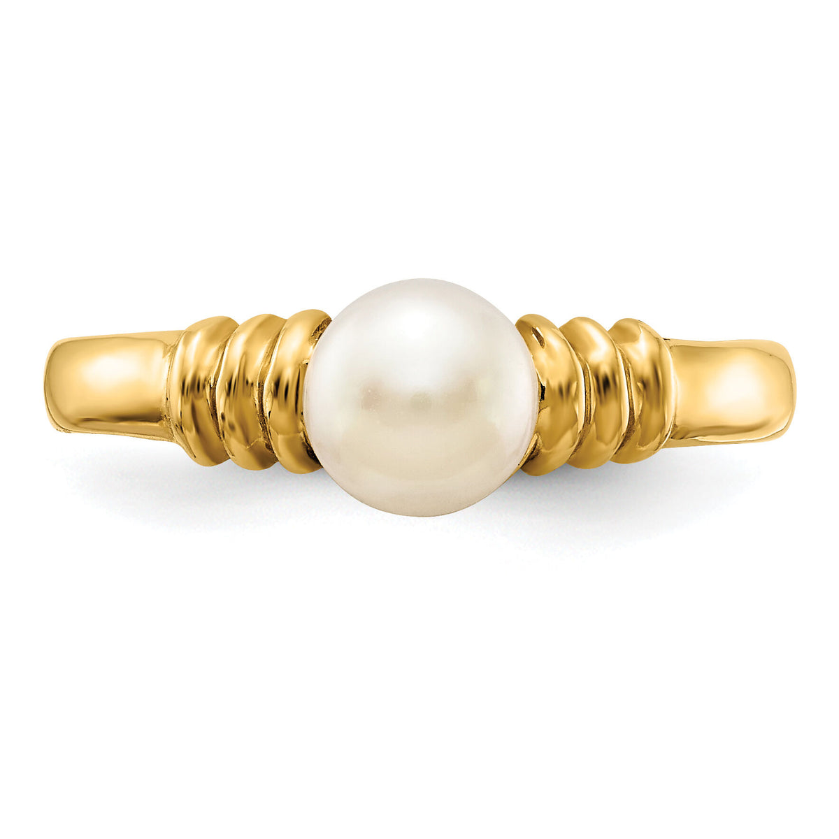14K 5-6mm White Button Freshwater Cultured Pearl Ring-Y13944PL