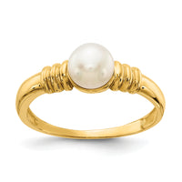 14K 5-6mm White Button Freshwater Cultured Pearl Ring-Y13944PL