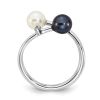 14K WG 5-6mm Round Black & White Saltwater Akoya Pearl Dia. Adj. Ring-Y13945PL/A