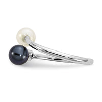 14K WG 5-6mm Round Black & White Saltwater Akoya Pearl Dia. Adj. Ring-Y13945PL/A