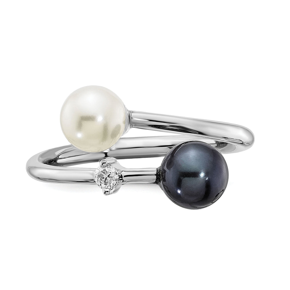 14K WG 5-6mm Round Black & White Saltwater Akoya Pearl Dia. Adj. Ring-Y13945PL/A