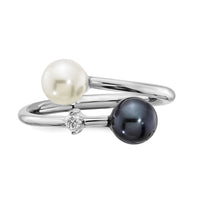 14K WG 5-6mm Round Black & White Saltwater Akoya Pearl Dia. Adj. Ring-Y13945PL/A