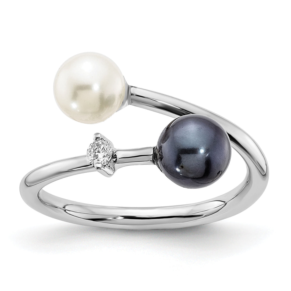 14K WG 5-6mm Round Black & White Saltwater Akoya Pearl Dia. Adj. Ring-Y13945PL/A