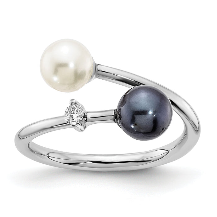 14K WG 5-6mm Round Black & White Saltwater Akoya Pearl Dia. Adj. Ring-Y13945PL/A