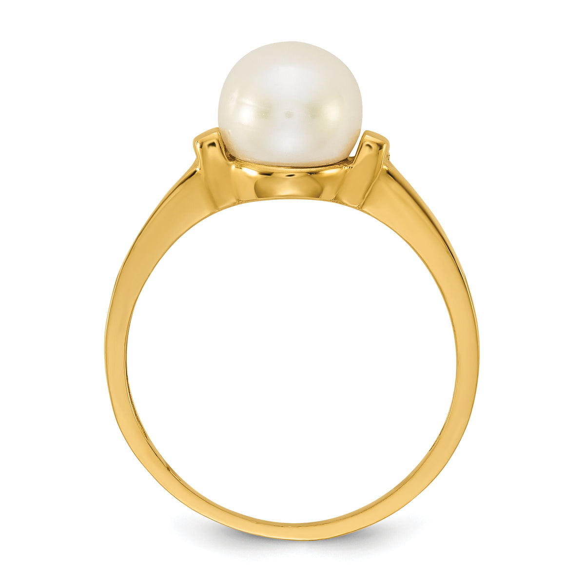 14k Polished 7-8mm Button White Freshwater Cultured Pearl Ring-Y13955PL