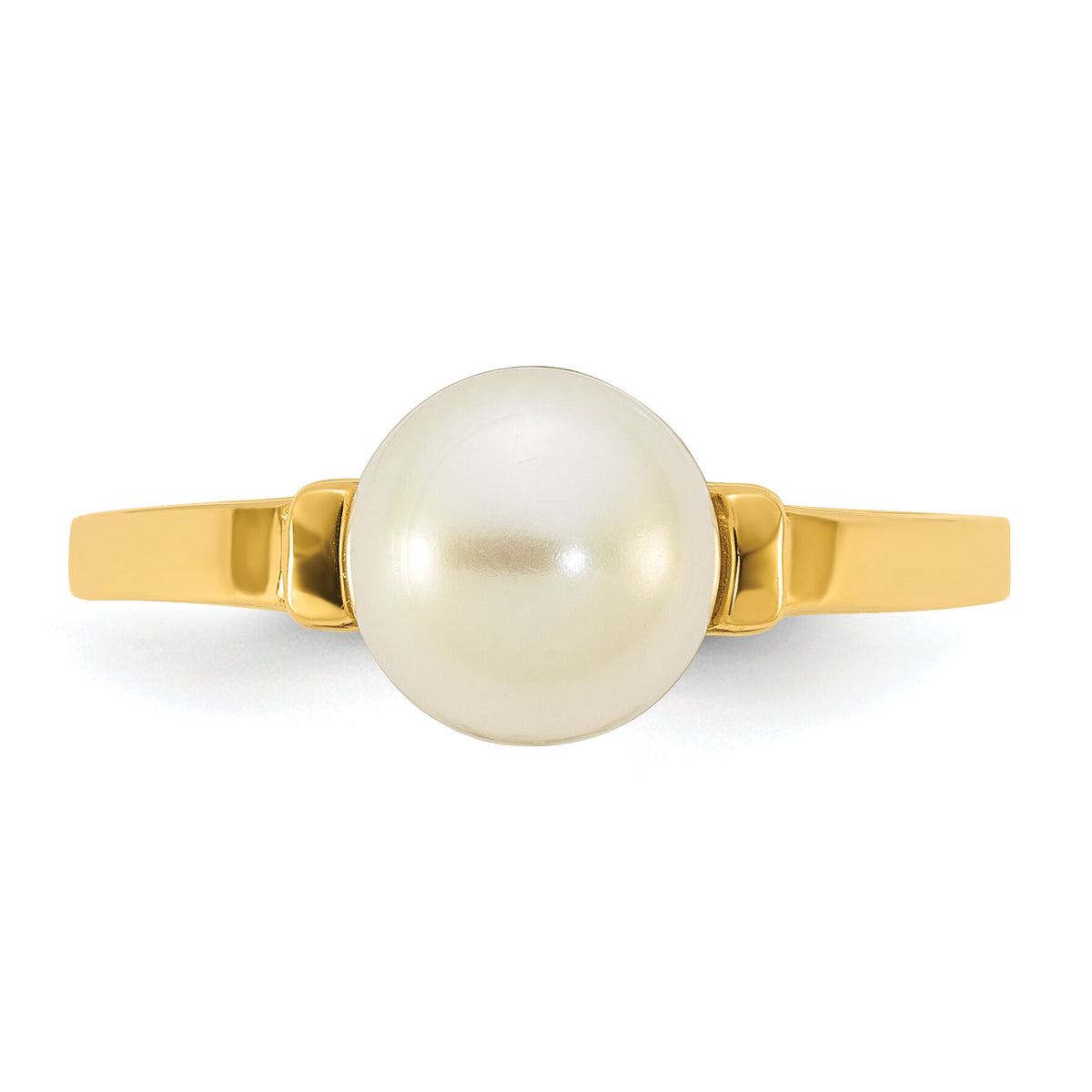 14k Polished 7-8mm Button White Freshwater Cultured Pearl Ring-Y13955PL