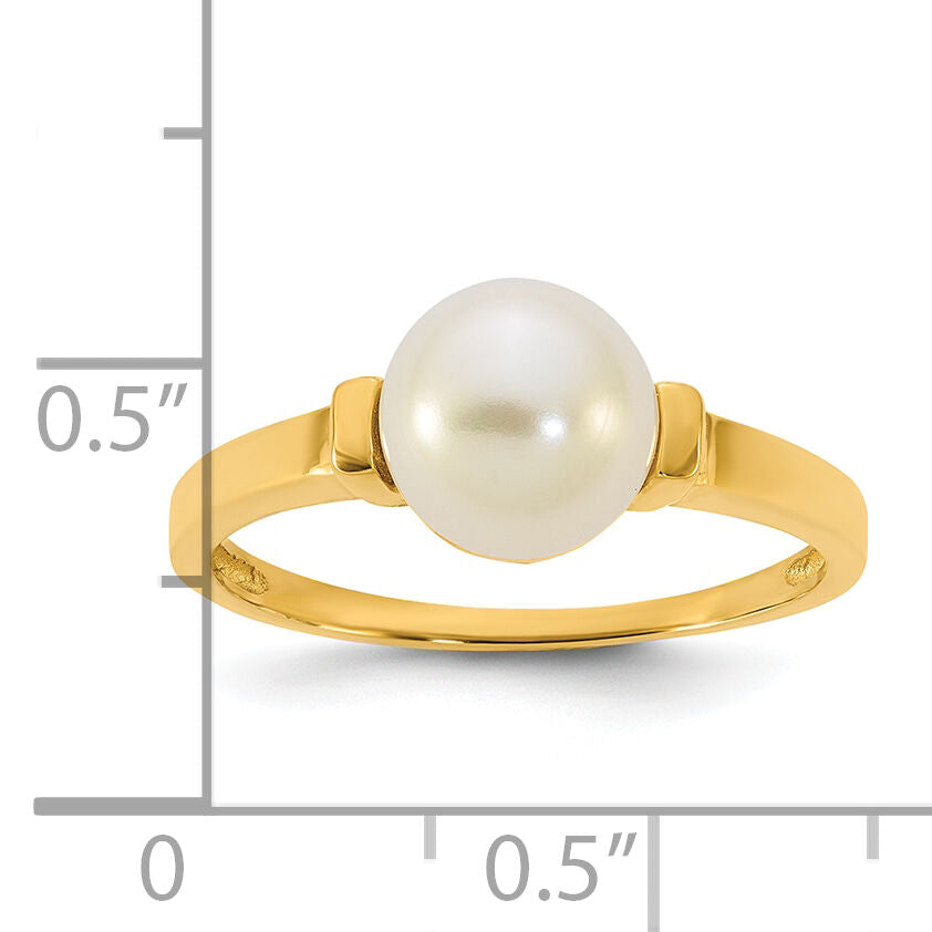 14k Polished 7-8mm Button White Freshwater Cultured Pearl Ring-Y13955PL