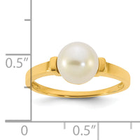 14k Polished 7-8mm Button White Freshwater Cultured Pearl Ring-Y13955PL