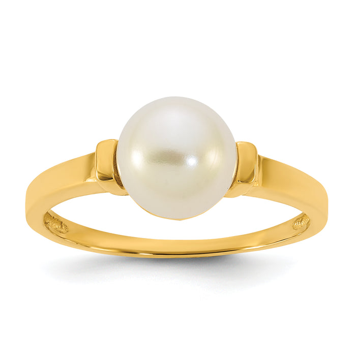 14k Polished 7-8mm Button White Freshwater Cultured Pearl Ring-Y13955PL