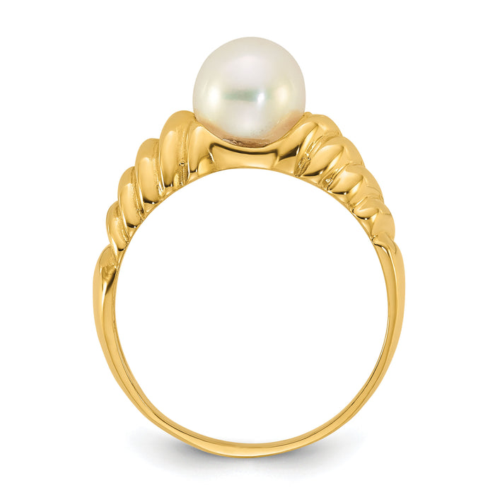 14k Polished 6-7mm Round White Freshwater Cultured Pearl Ring-Y13956PL