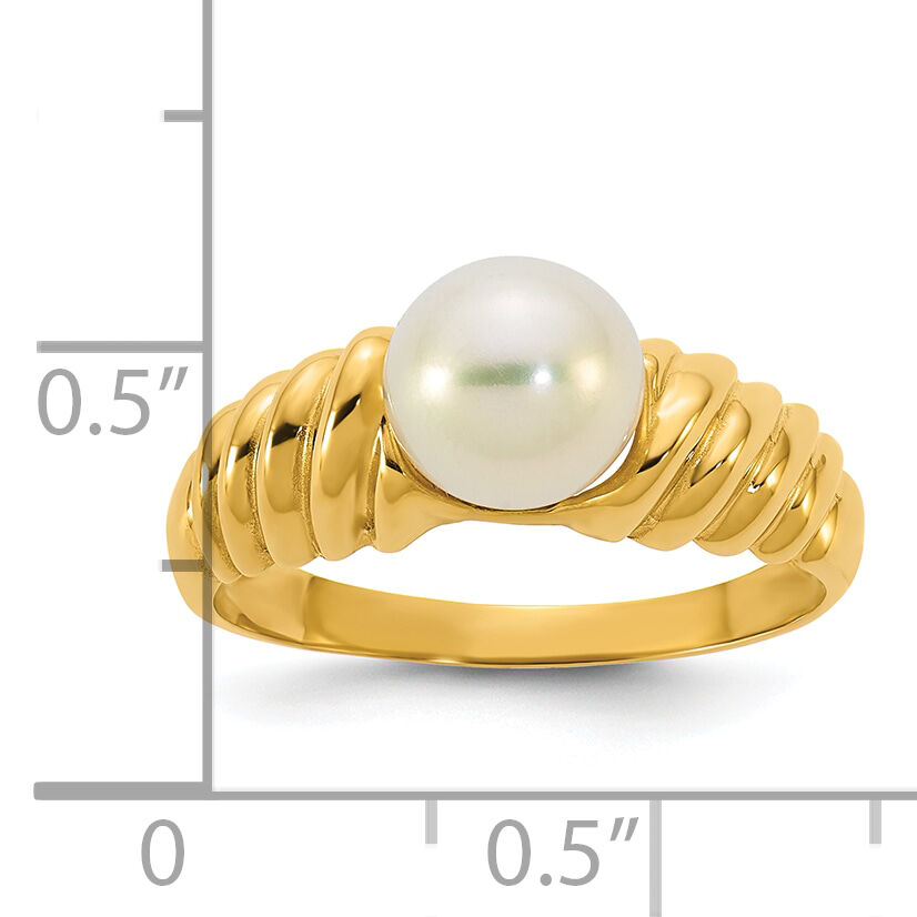 14k Polished 6-7mm Round White Freshwater Cultured Pearl Ring-Y13956PL