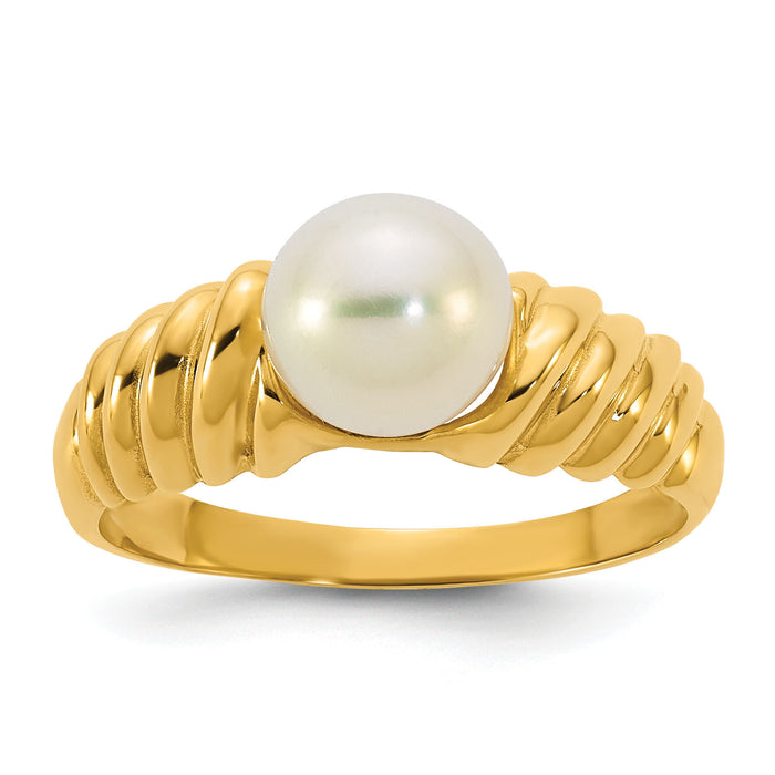 14k Polished 6-7mm Round White Freshwater Cultured Pearl Ring-Y13956PL