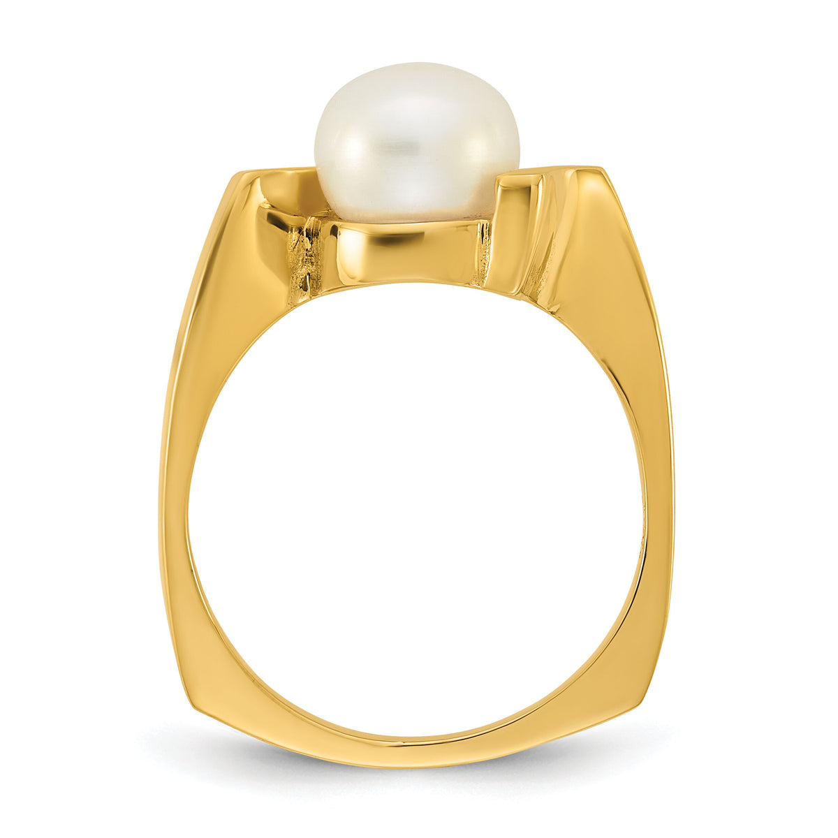 14k Polished 7-8mm Button White FWC Pearl Square Ring-Y13957PL