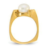 14k Polished 7-8mm Button White FWC Pearl Square Ring-Y13957PL