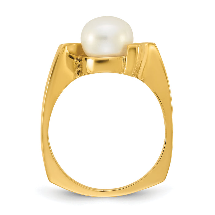 14k Polished 7-8mm Button White FWC Pearl Square Ring-Y13957PL