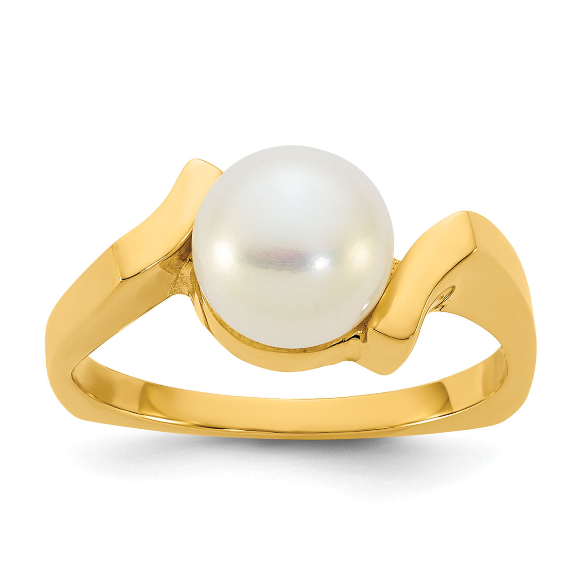 14k Polished 7-8mm Button White FWC Pearl Square Ring-Y13957PL