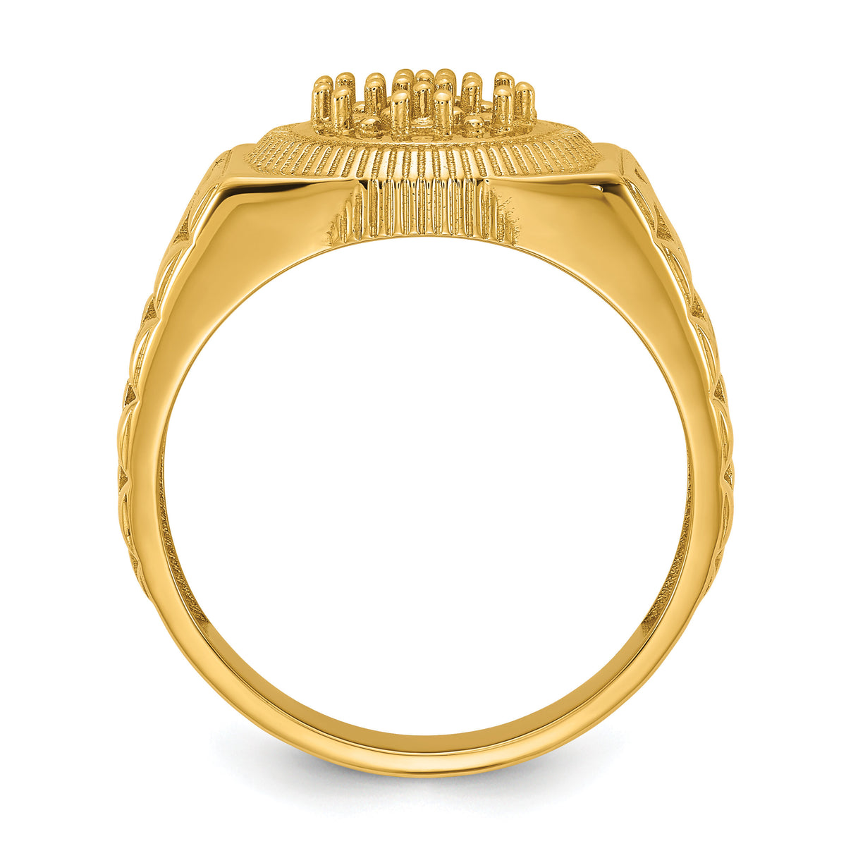 14k Ridged-Sides Circular Top Mens Diamond Ring Mounting-Y1517