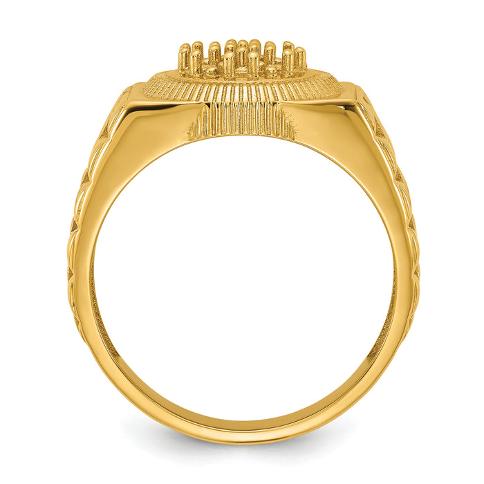 14k Ridged-Sides Circular Top Mens Diamond Ring Mounting-Y1517