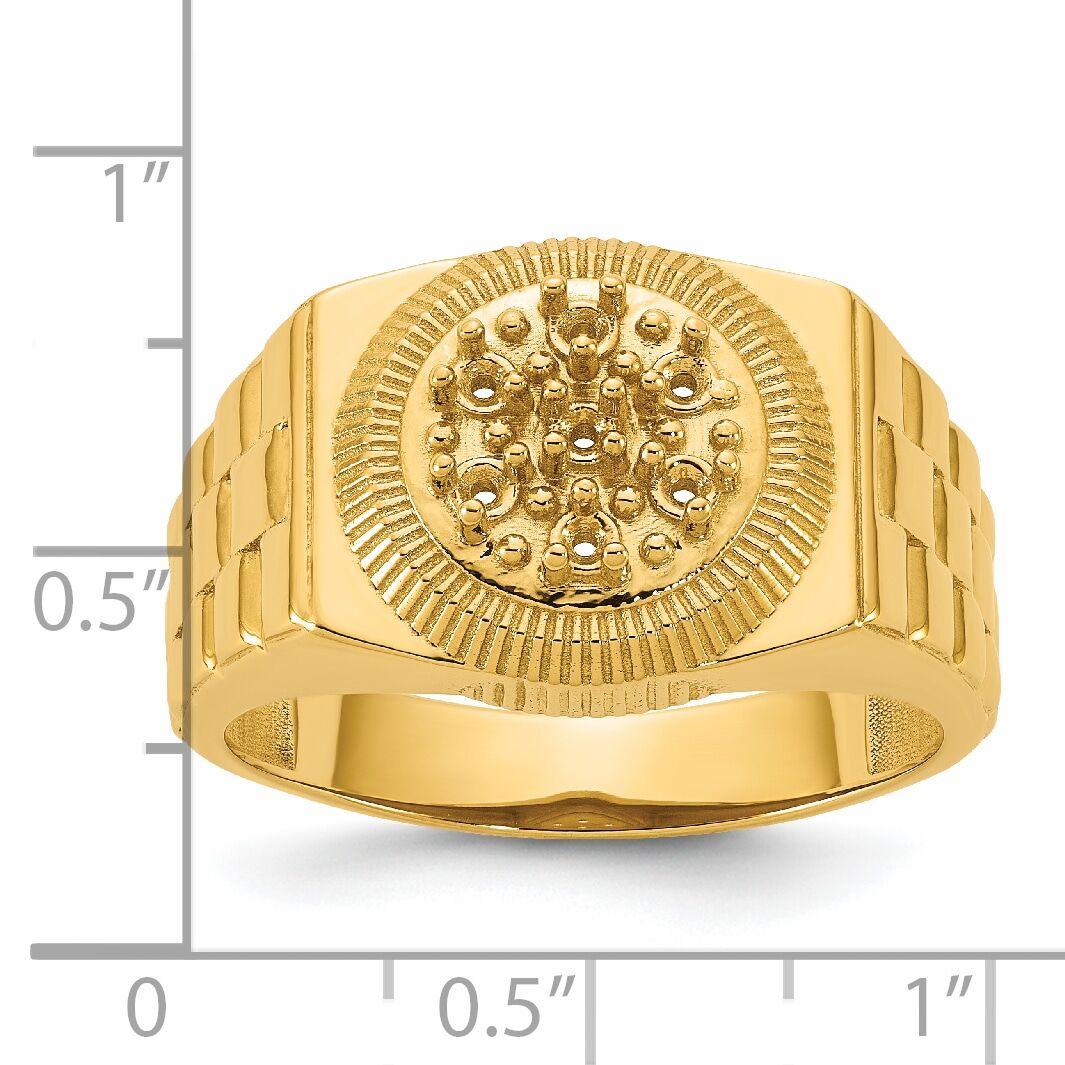 14k Ridged-Sides Circular Top Mens Diamond Ring Mounting-Y1517
