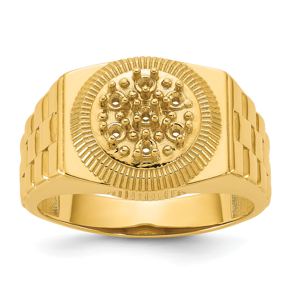 14k Ridged-Sides Circular Top Mens Diamond Ring Mounting-Y1517