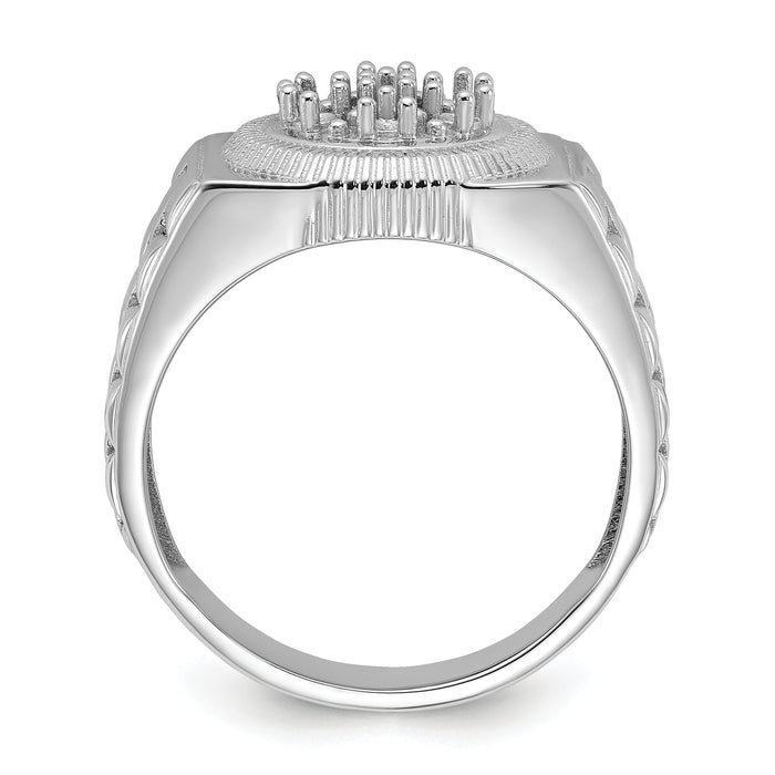 14k White Gold Ridged-Side Circular Top Mens Diamond Ring Mounting-Y1518
