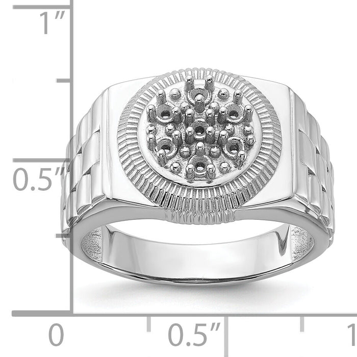 14k White Gold Ridged-Side Circular Top Mens Diamond Ring Mounting-Y1518