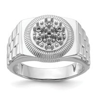 14k White Gold Ridged-Side Circular Top Mens Diamond Ring Mounting-Y1518