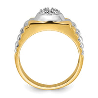 14k Two-Tone Ridged-Sides Circular Top Mens Ring Mounting-Y1526