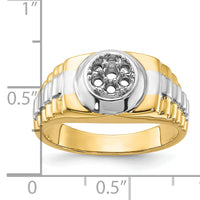 14k Two-Tone Ridged-Sides Circular Top Mens Ring Mounting-Y1526