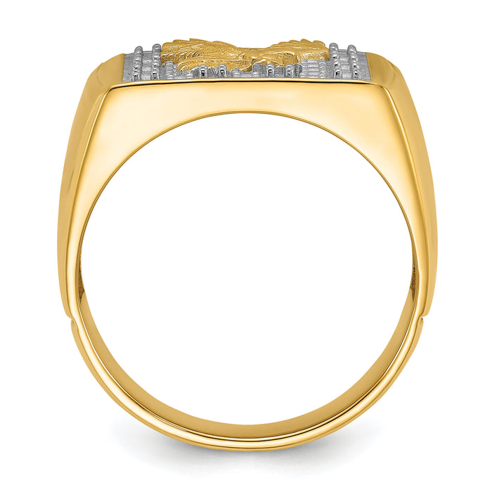 14k Squared Top with Eagle in Center Mens Diamond Ring Mounting-Y1565