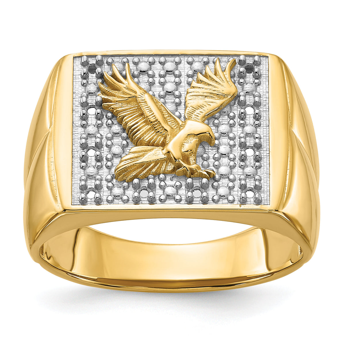 14k Squared Top with Eagle in Center Mens Diamond Ring Mounting-Y1565