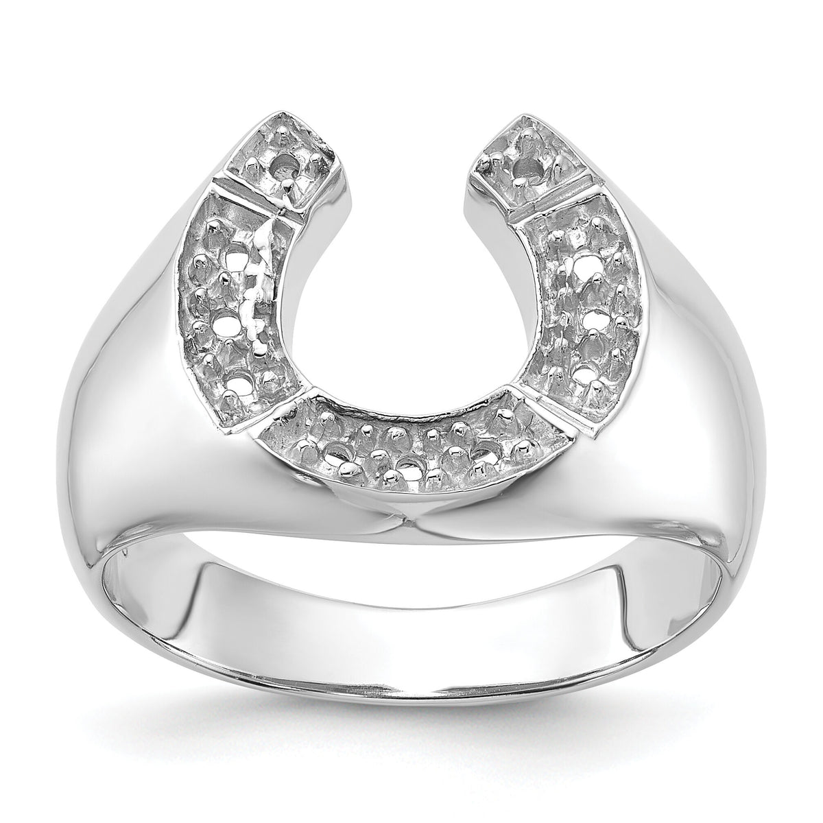 14k White Gold Polished Mens Diamond Horseshoe Ring Mounting-Y1567
