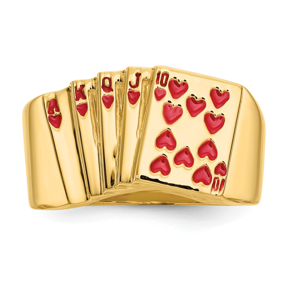14k Enameled Royal Flush in Hearts Mens Ring-Y1569
