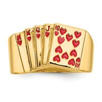 14k Enameled Royal Flush in Hearts Mens Ring-Y1569