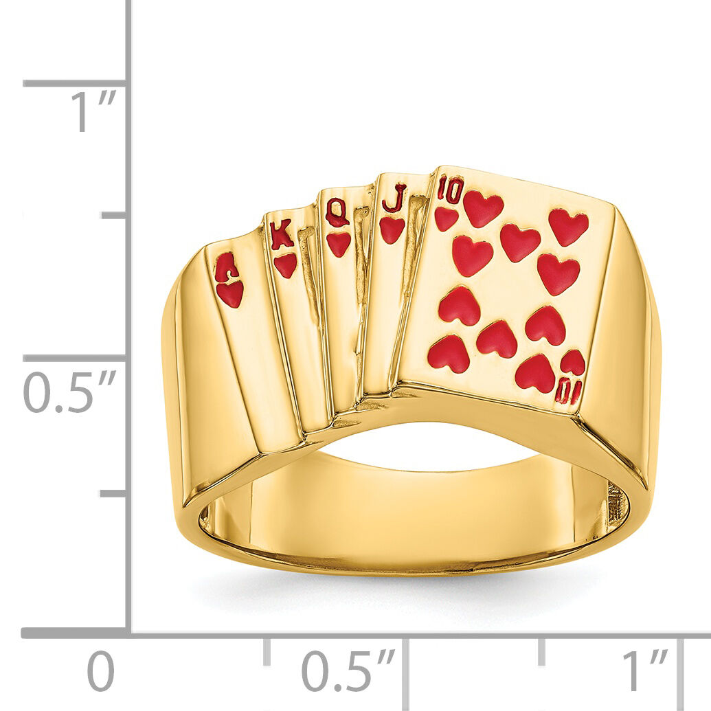 14k Enameled Royal Flush in Hearts Mens Ring-Y1569