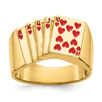 14k Enameled Royal Flush in Hearts Mens Ring-Y1569
