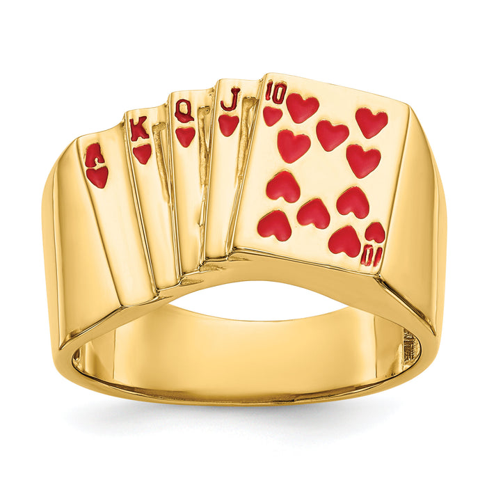 14k Enameled Royal Flush in Hearts Mens Ring-Y1569