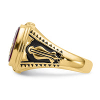 14k Men's Textured w/ Black Enamel & Lab Cr. Ruby Masonic Ring-Y1577M