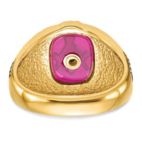 14k Men's Textured w/ Black Enamel & Lab Cr. Ruby Masonic Ring-Y1577M