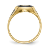 14k Men's Polished & Textured w/ Black Enamel & Onyx Masonic Ring-Y1581M
