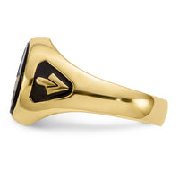 14k Men's Polished & Textured w/ Black Enamel & Onyx Masonic Ring-Y1581M