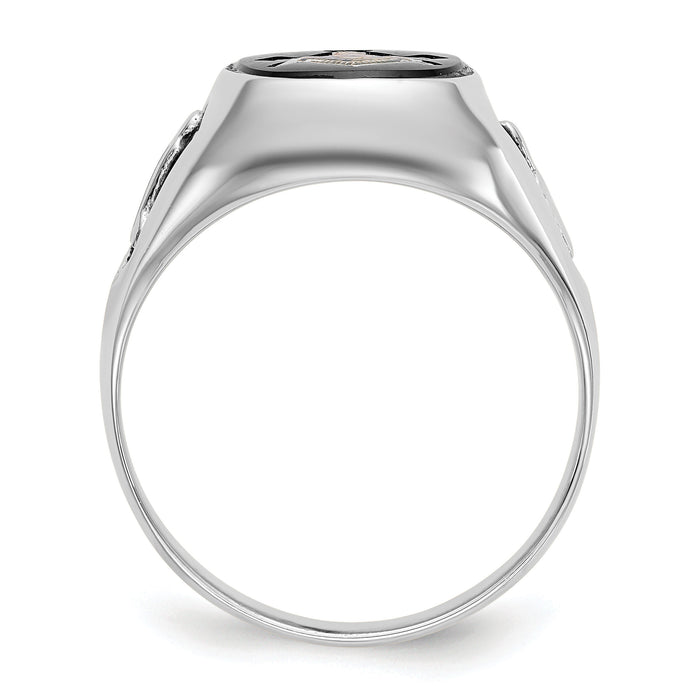 14kw Men's Polished & Textured w/ Black Enamel & Onyx Masonic Ring-Y1582M