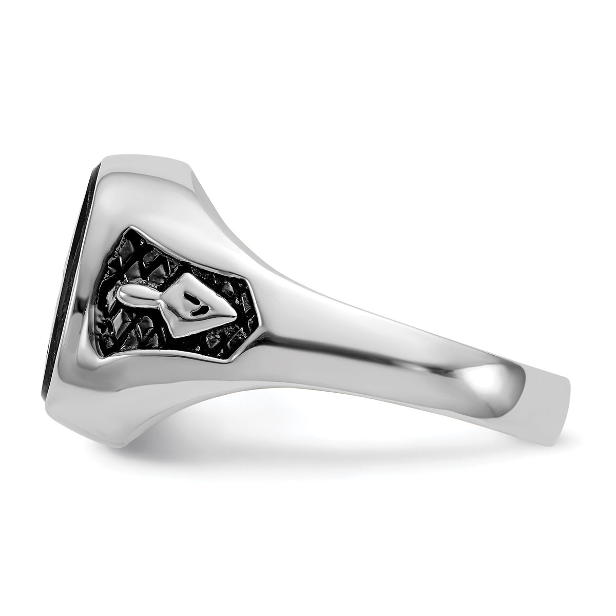 14kw Men's Polished & Textured w/ Black Enamel & Onyx Masonic Ring-Y1582M