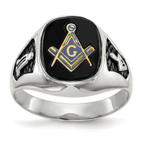 14kw Men's Polished & Textured w/ Black Enamel & Onyx Masonic Ring-Y1582M