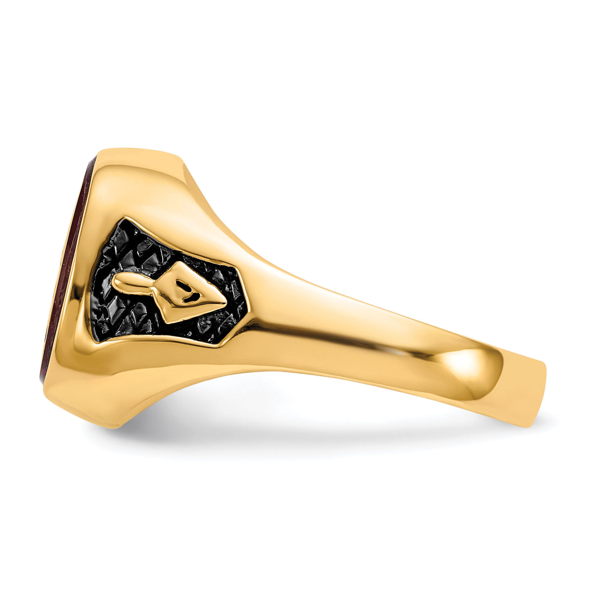 14k Men's Textured w/ Black Enamel & Lab Cr. Ruby Masonic Ring-Y1583M