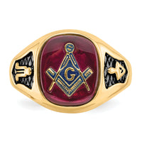 14k Men's Textured w/ Black Enamel & Lab Cr. Ruby Masonic Ring-Y1583M